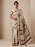Off White Linen Blend Printed Saree