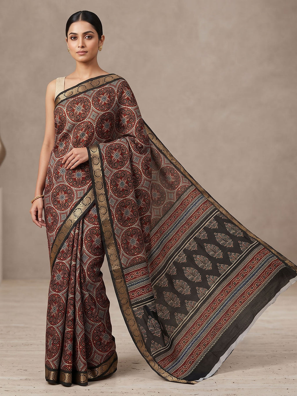 Black Chiffon Printed Saree
