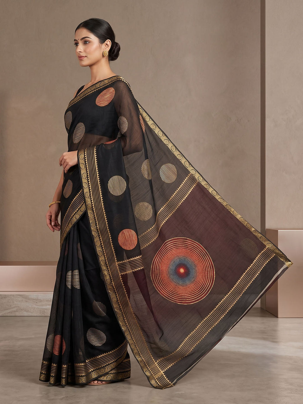 Black Chiffon Printed Saree