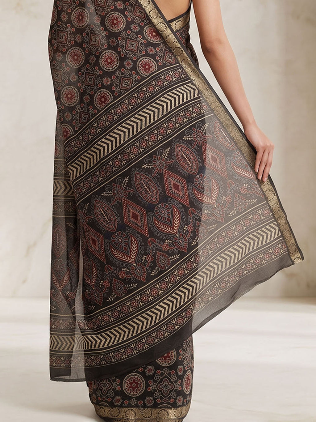 Black Chiffon Printed Saree