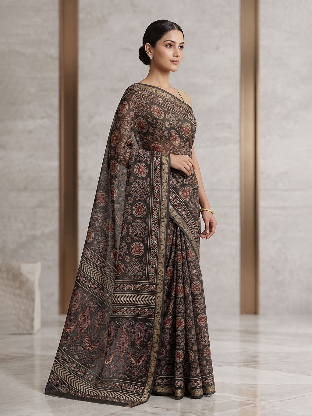 Black Chiffon Printed Saree