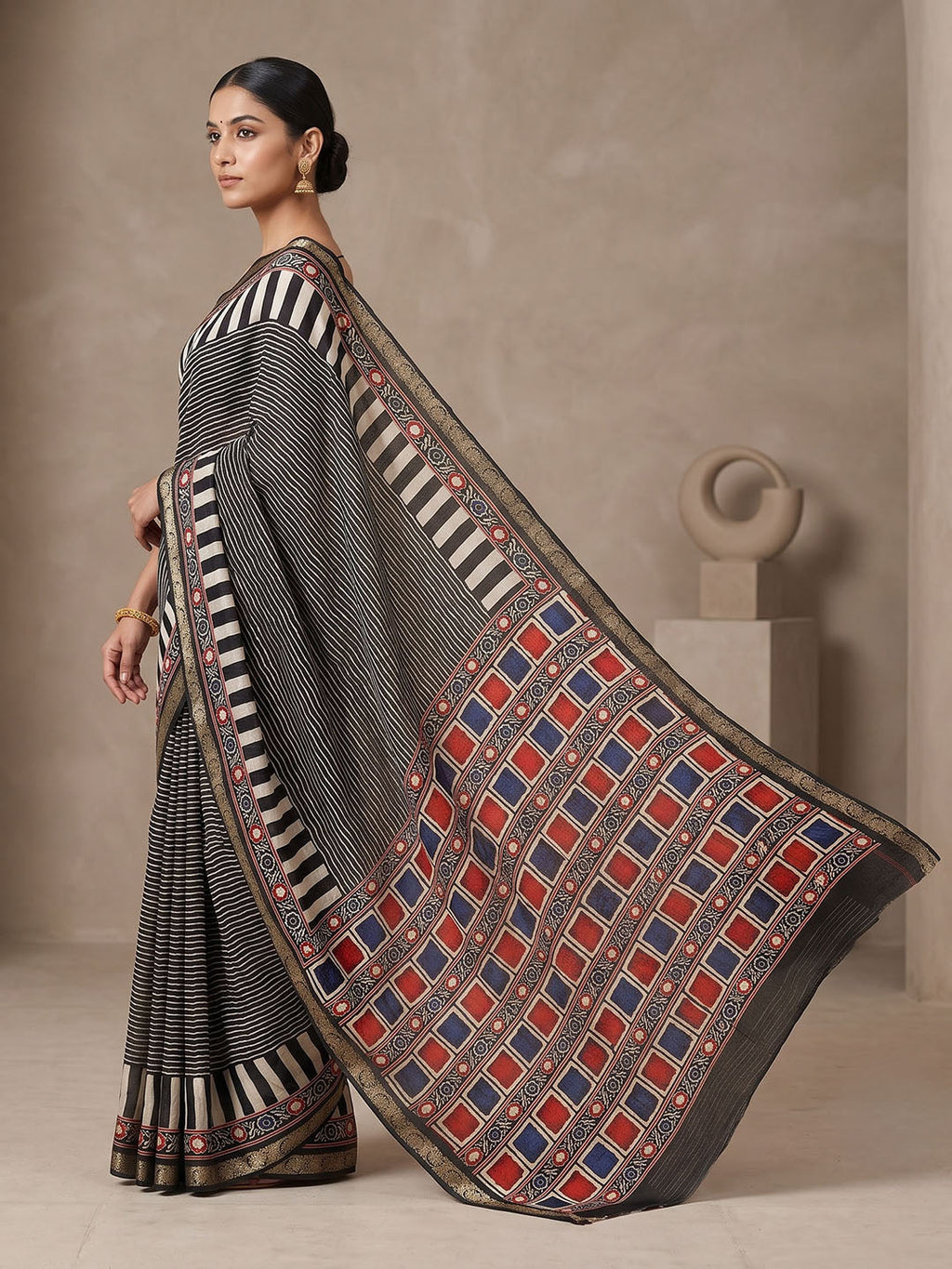 Black Chiffon Printed Saree