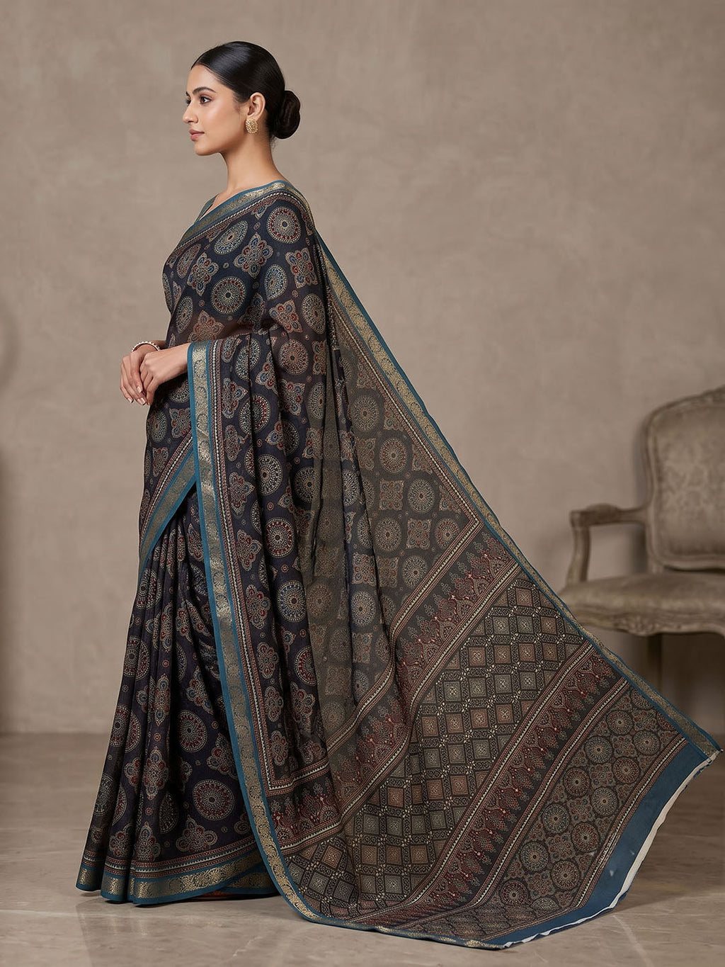 Black Chiffon Printed Saree