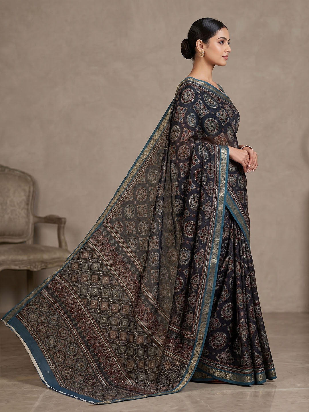 Black Chiffon Printed Saree