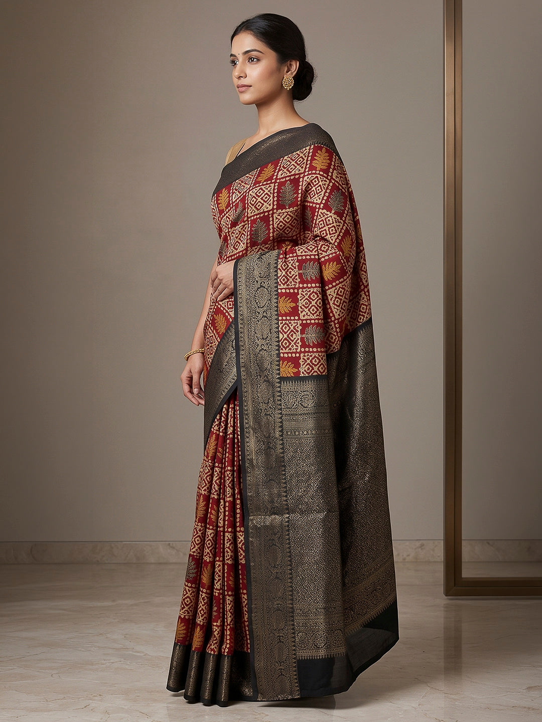 Maroon Art Silk Printed Saree