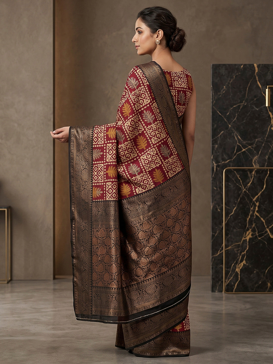 Maroon Art Silk Printed Saree