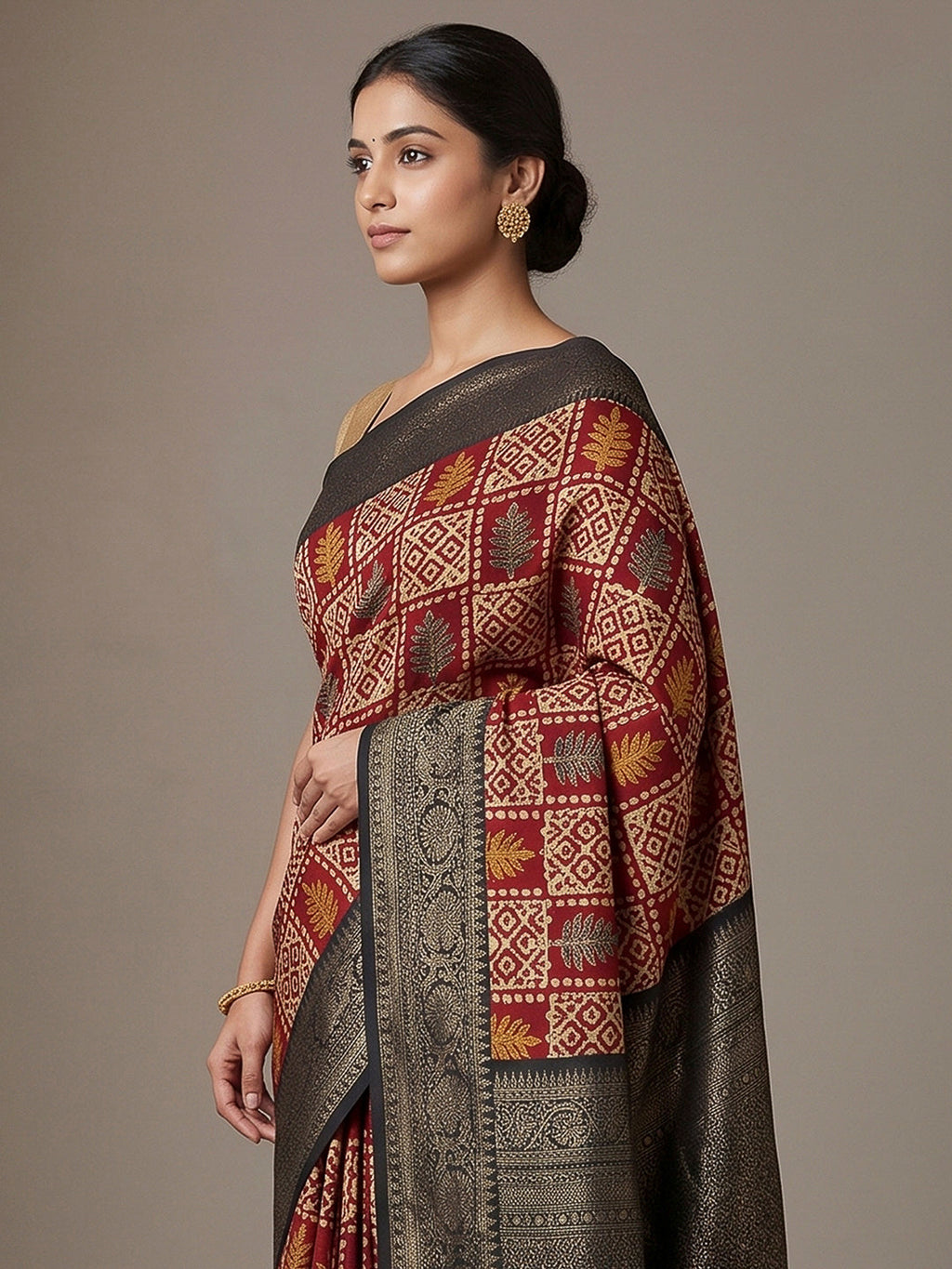 Maroon Art Silk Printed Saree