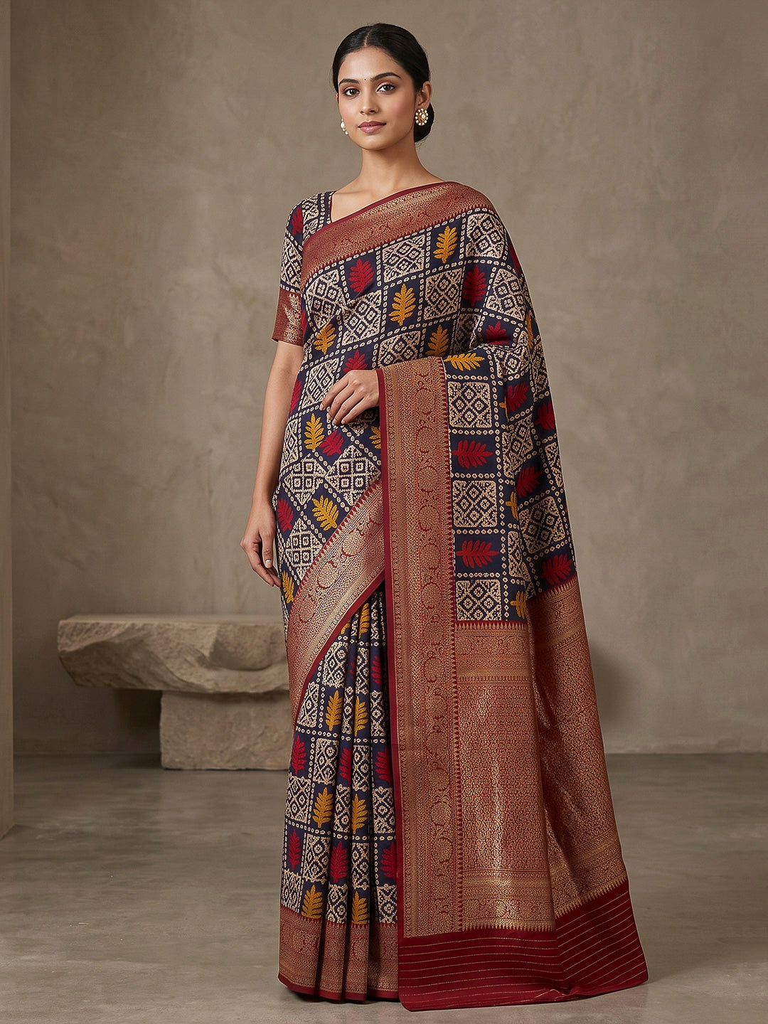 Navy-Blue Art Silk Printed Saree