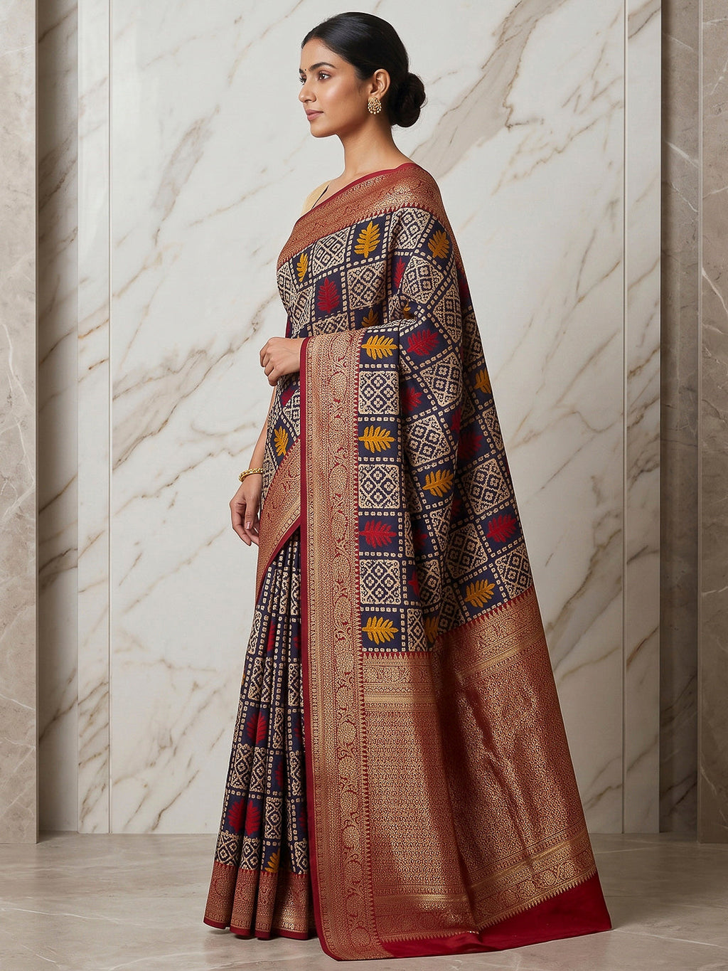Navy-Blue Art Silk Printed Saree