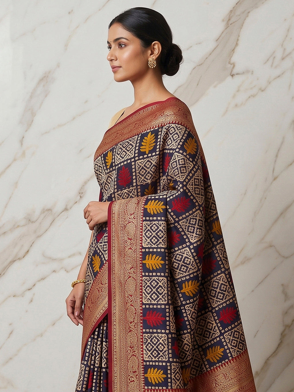 Navy-Blue Art Silk Printed Saree