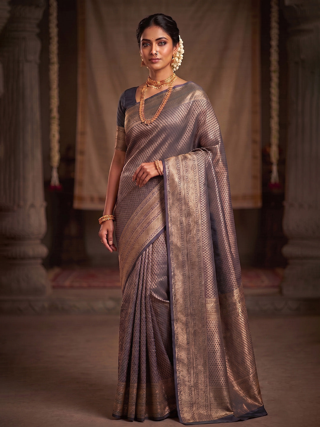 Grey Woven Design Art Silk Kanjivaram Saree