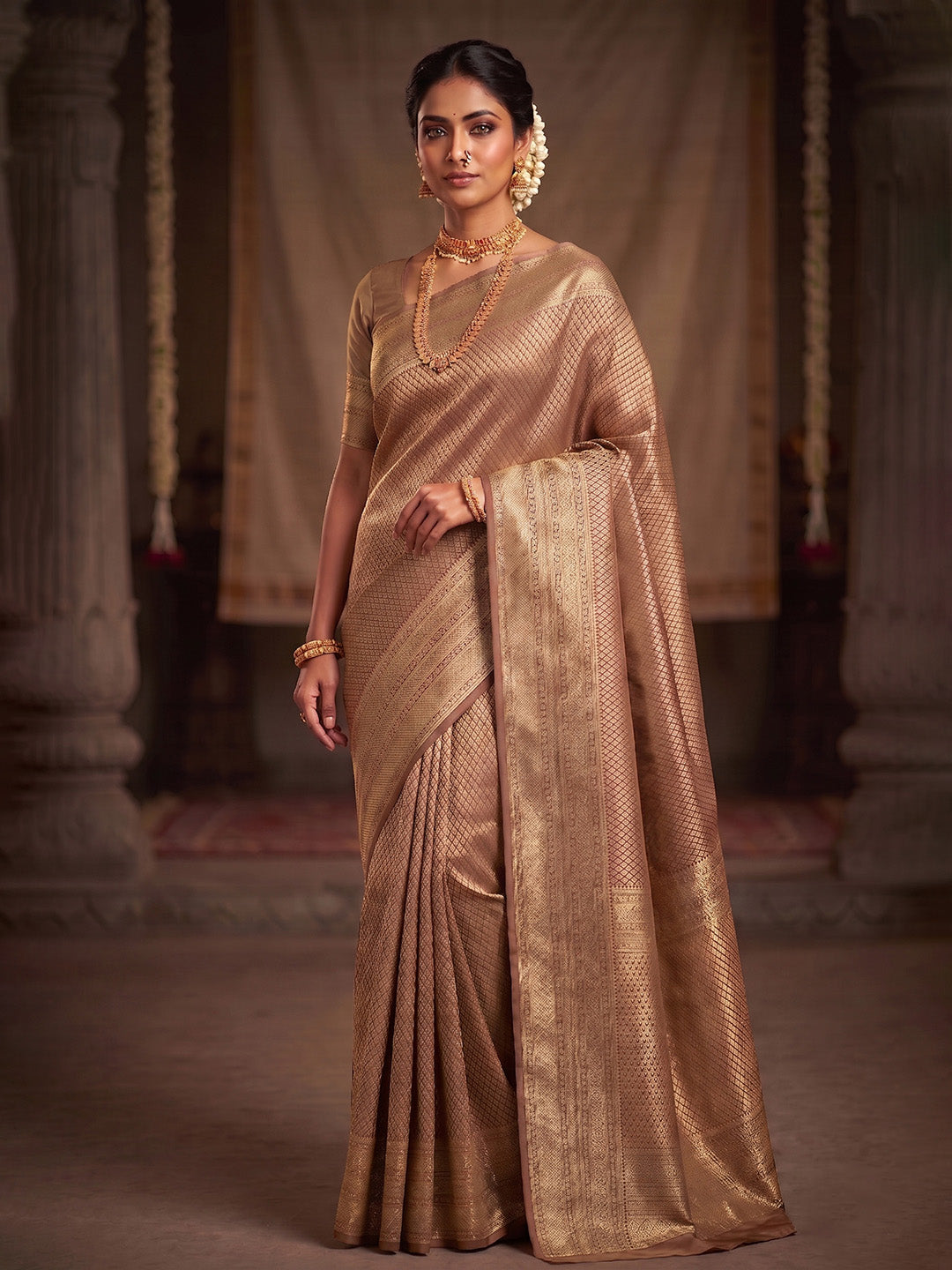 Off White Woven Design Art Silk Kanjivaram Saree