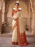 Cream Woven Design Art Silk Kanjivaram Saree