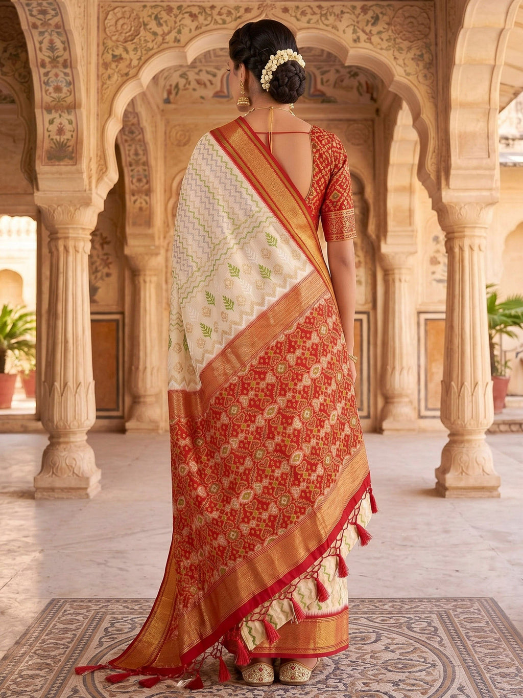 Cream Woven Design Art Silk Kanjivaram Saree