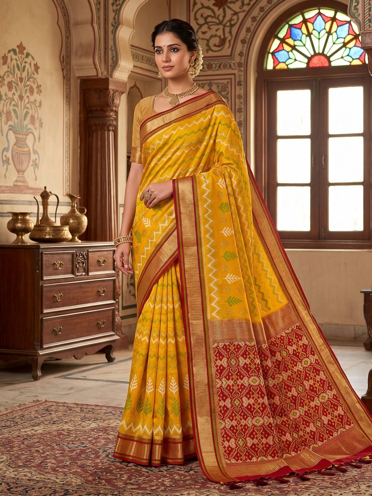 Mustard Woven Design Art Silk Kanjivaram Saree