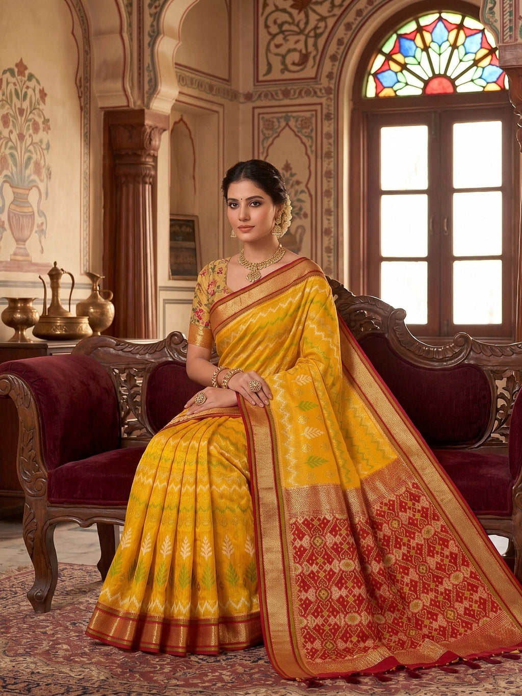 Mustard Woven Design Art Silk Kanjivaram Saree
