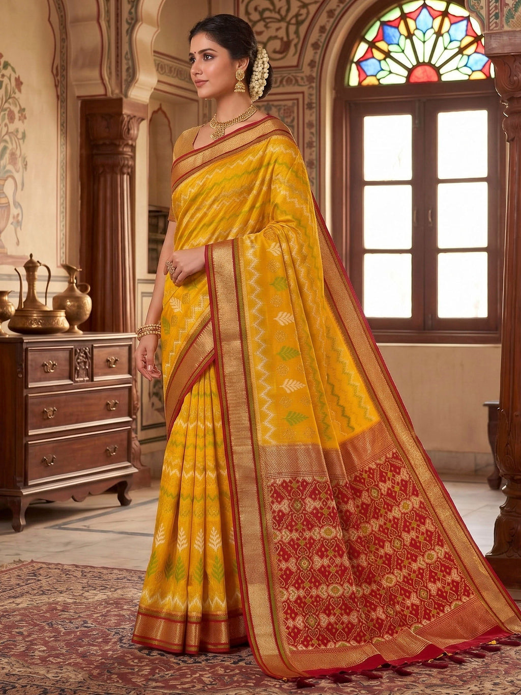Mustard Woven Design Art Silk Kanjivaram Saree