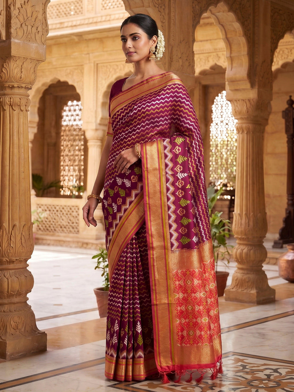 Wine Woven Design Art Silk Kanjivaram Saree