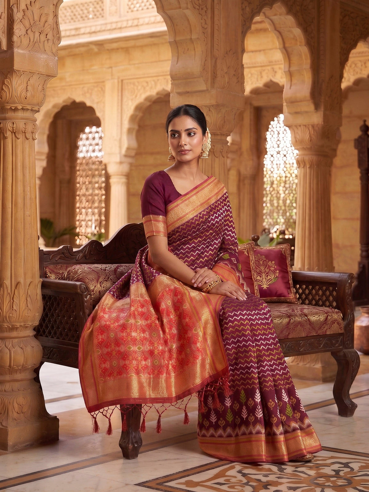 Wine Woven Design Art Silk Kanjivaram Saree