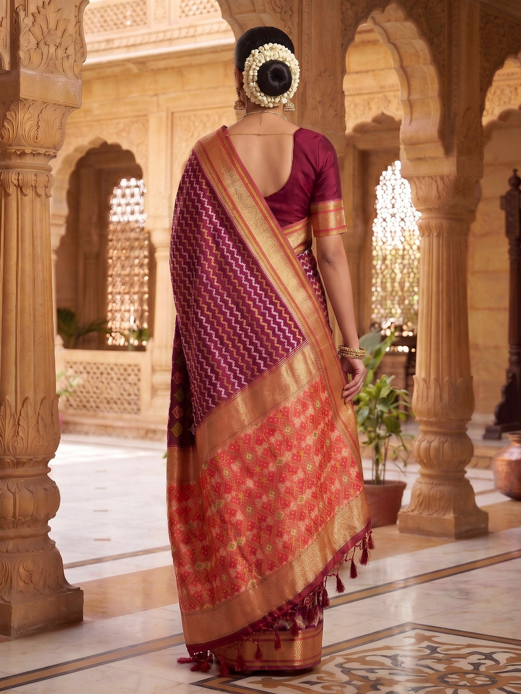 Wine Woven Design Art Silk Kanjivaram Saree
