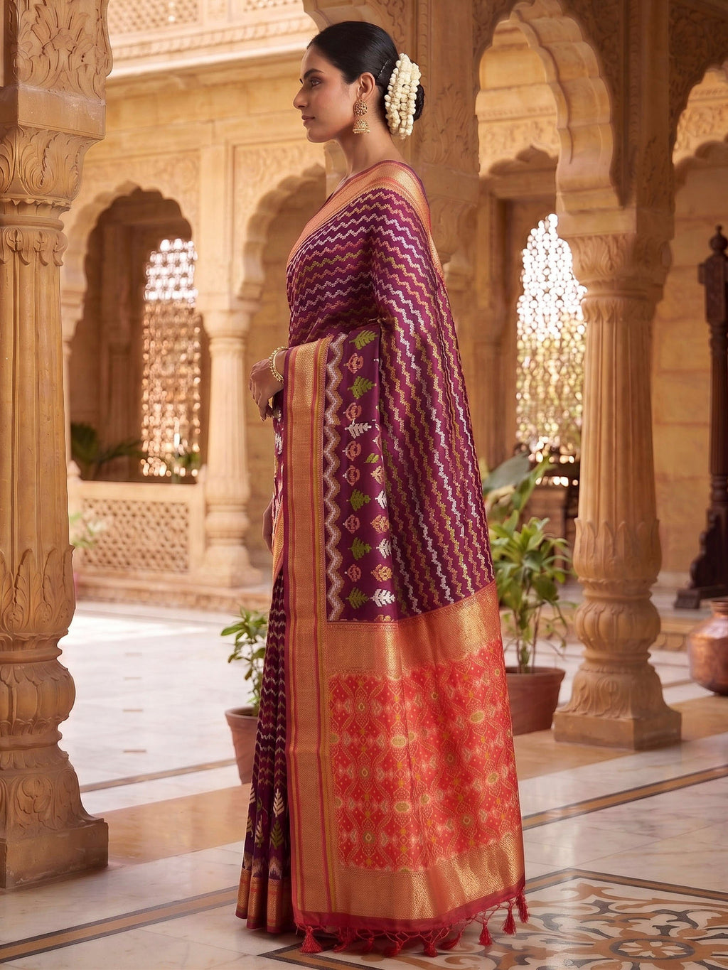 Wine Woven Design Art Silk Kanjivaram Saree