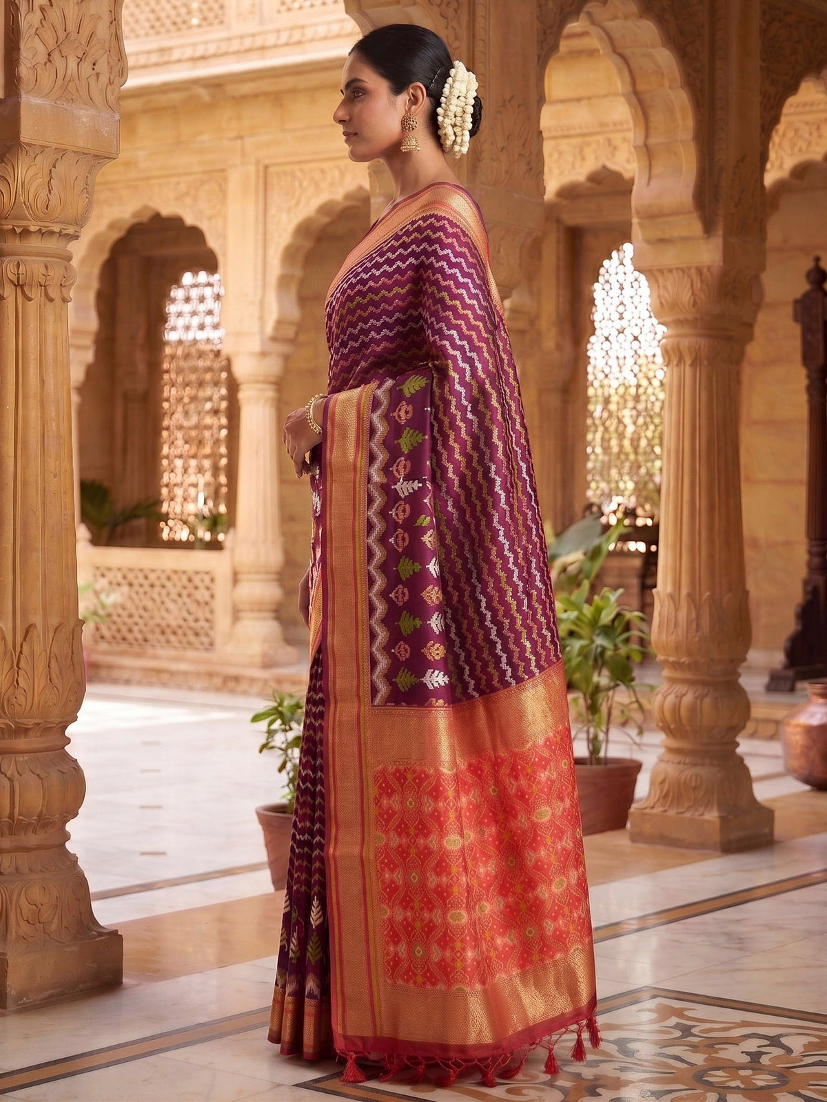 Wine Woven Design Art Silk Kanjivaram Saree