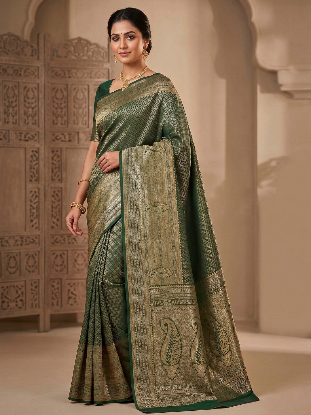 Green Woven Design Art Silk Kanjivaram Saree
