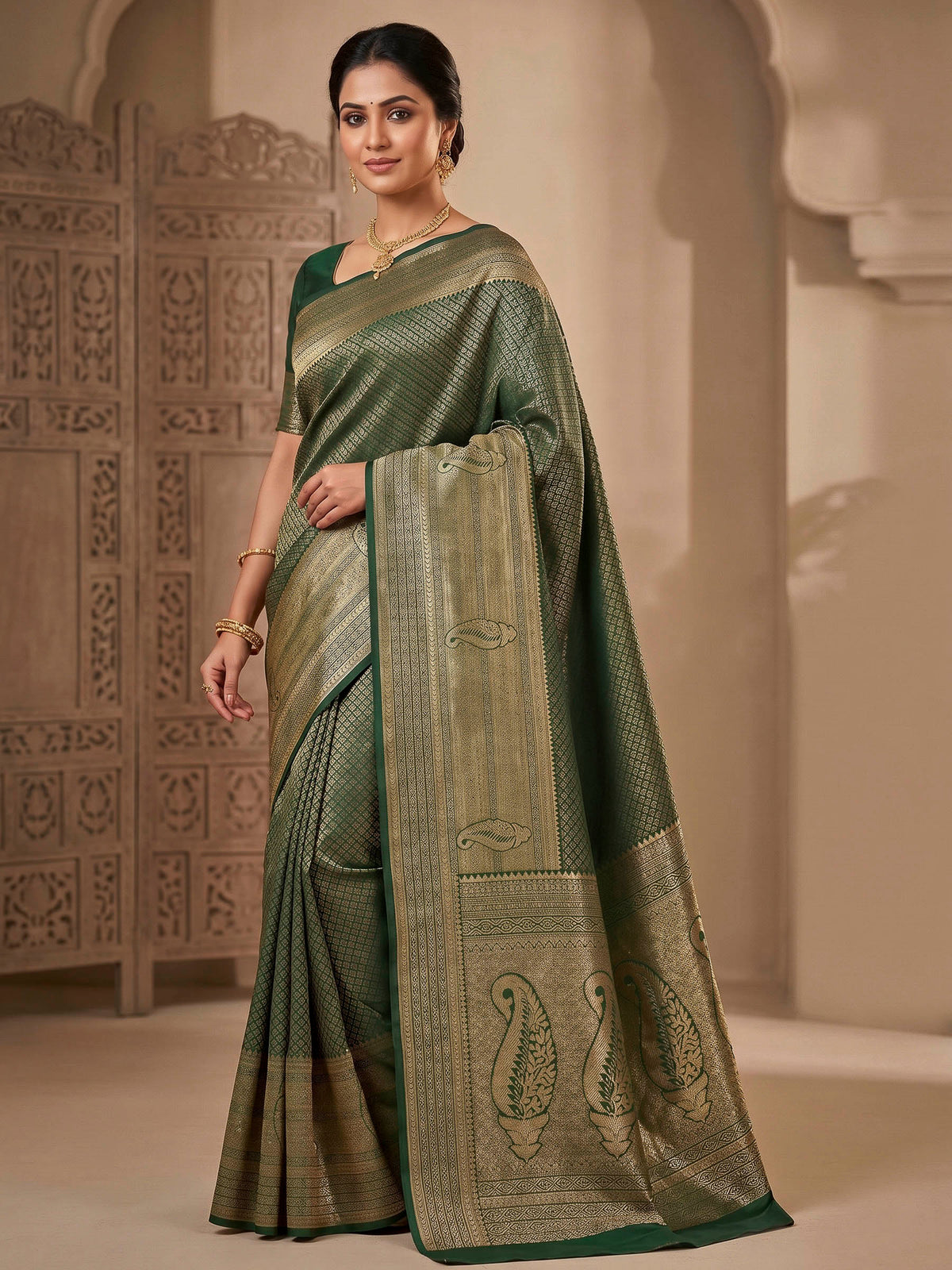 Green Woven Design Art Silk Kanjivaram Saree