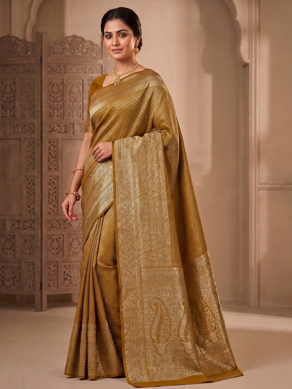 Yellow Woven Design Art Silk Kanjivaram Saree