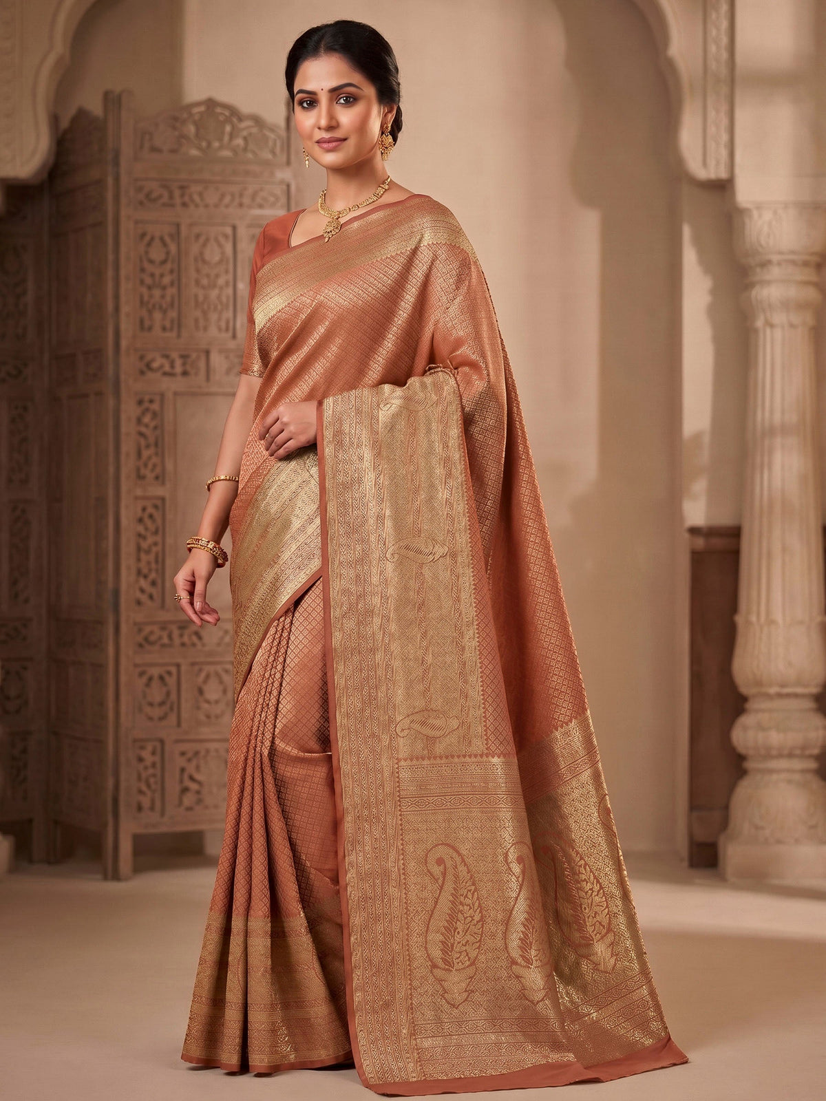 Orange Woven Design Art Silk Kanjivaram Saree
