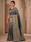 Dark Blue Woven Design Art Silk Kanjivaram Saree