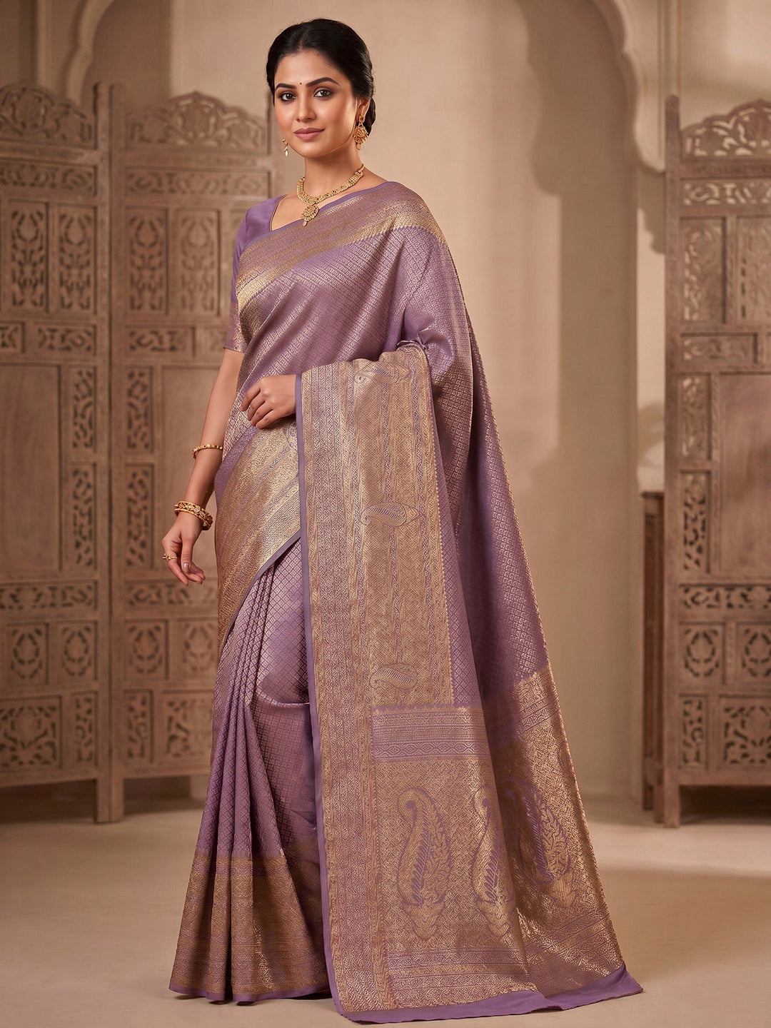 Pink Woven Design Art Silk Kanjivaram Saree