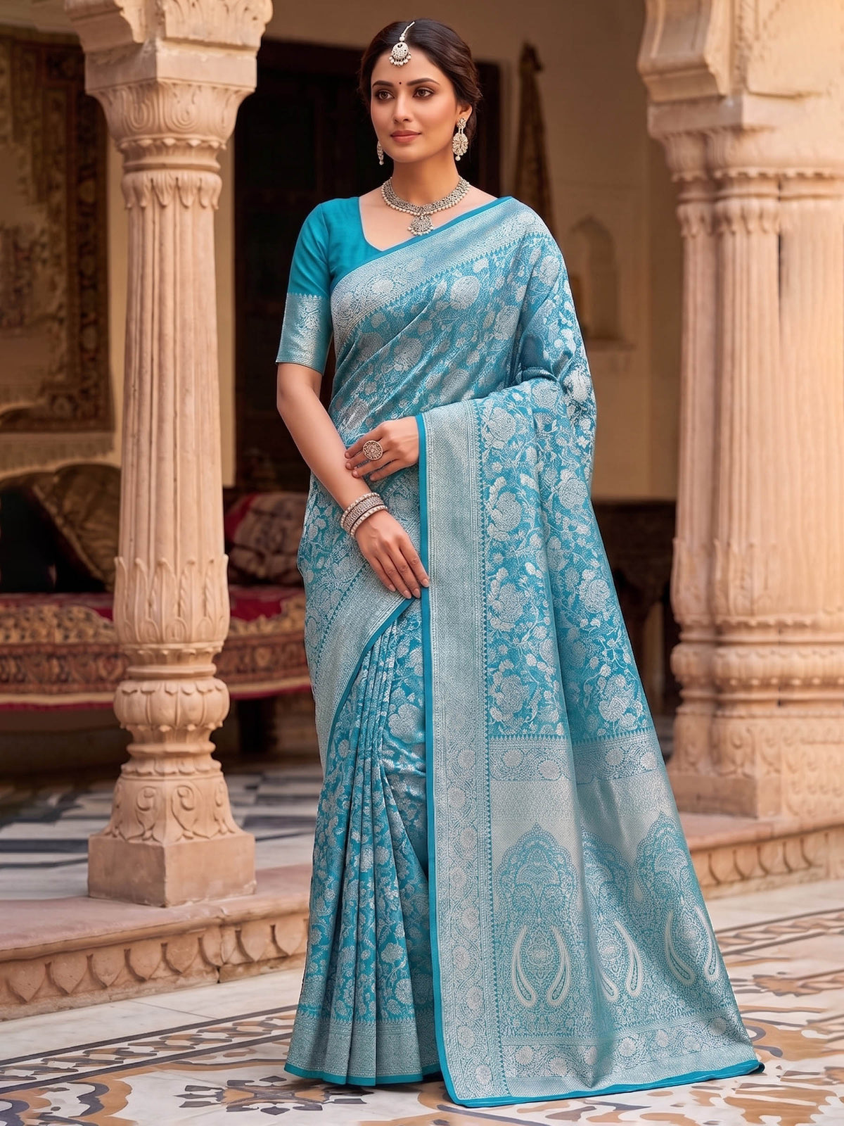 Blue Woven Design Art Silk Kanjivaram Saree