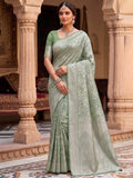 Pista Green Woven Design Art Silk Kanjivaram Saree