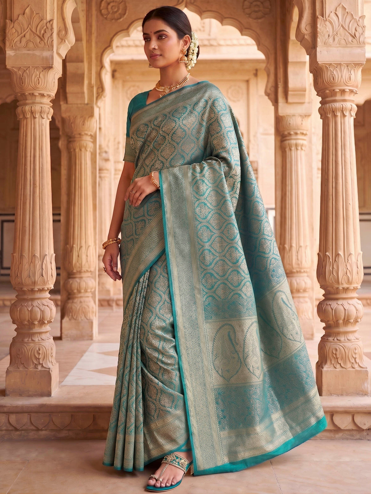 Blue Woven Design Art Silk Kanjivaram Saree