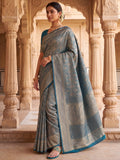 Peacock Blue Woven Design Art Silk Kanjivaram Saree