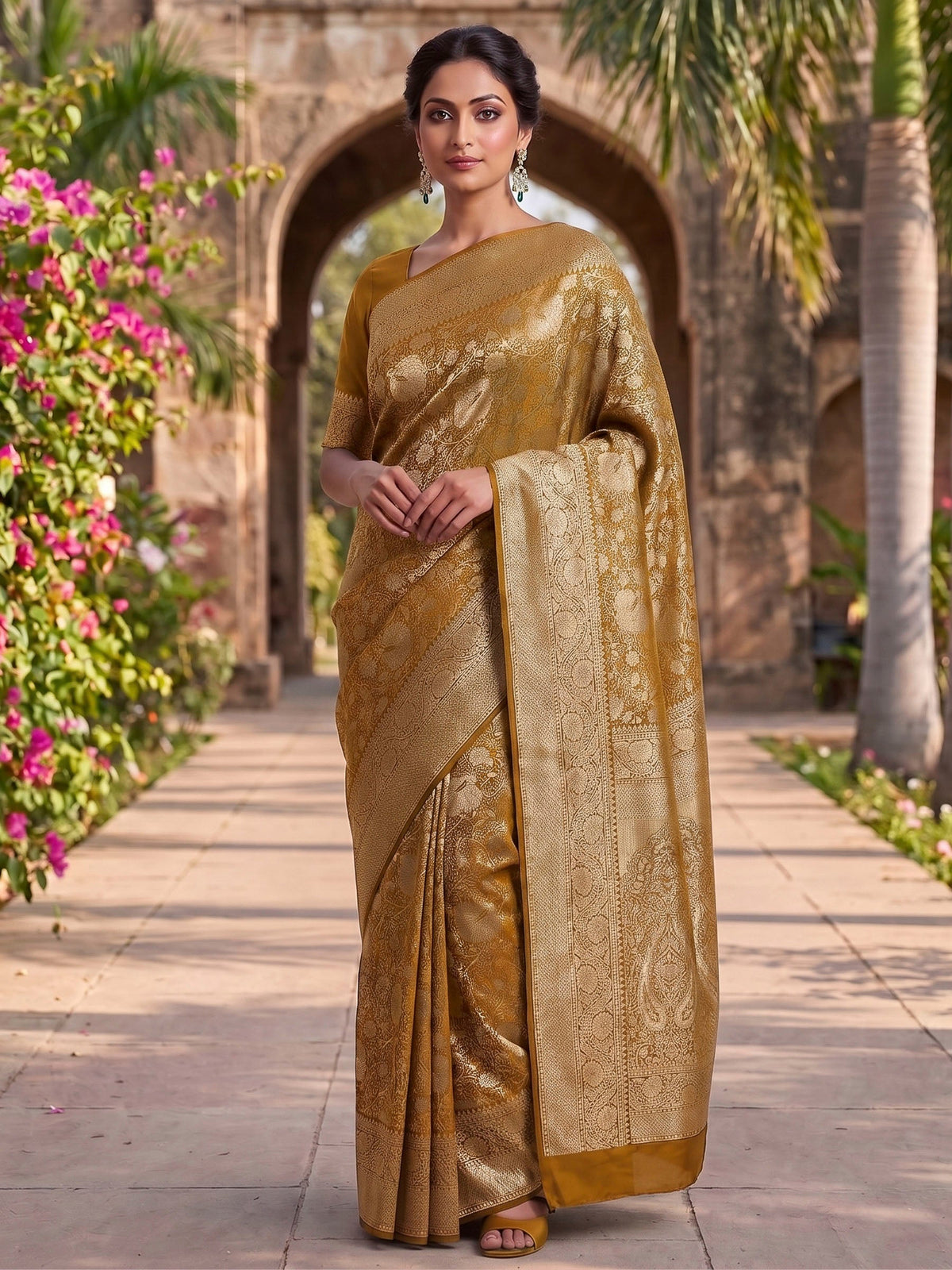 Mustard Woven Design Art Silk Kanjivaram Saree
