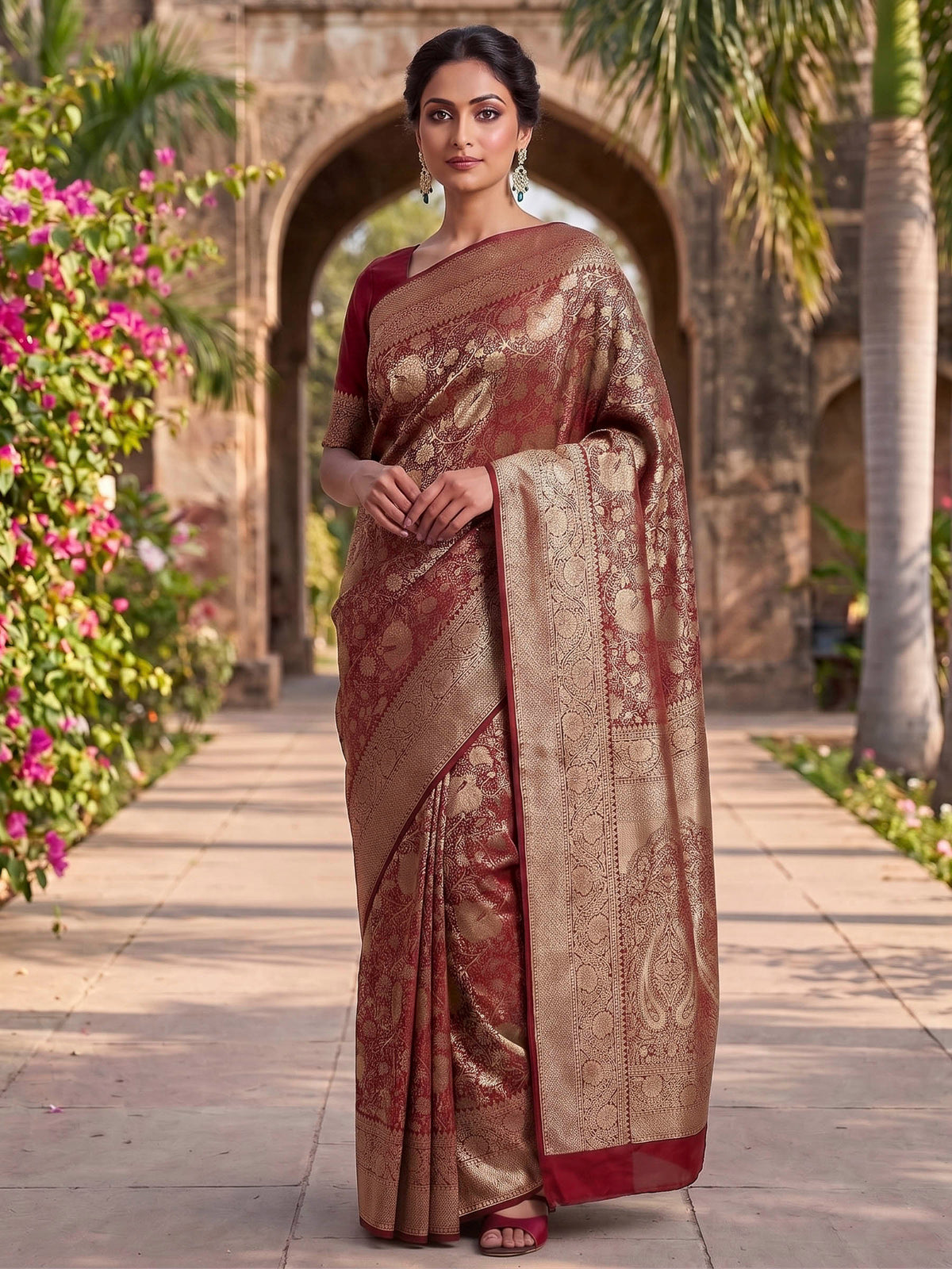 Red Woven Design Art Silk Kanjivaram Saree