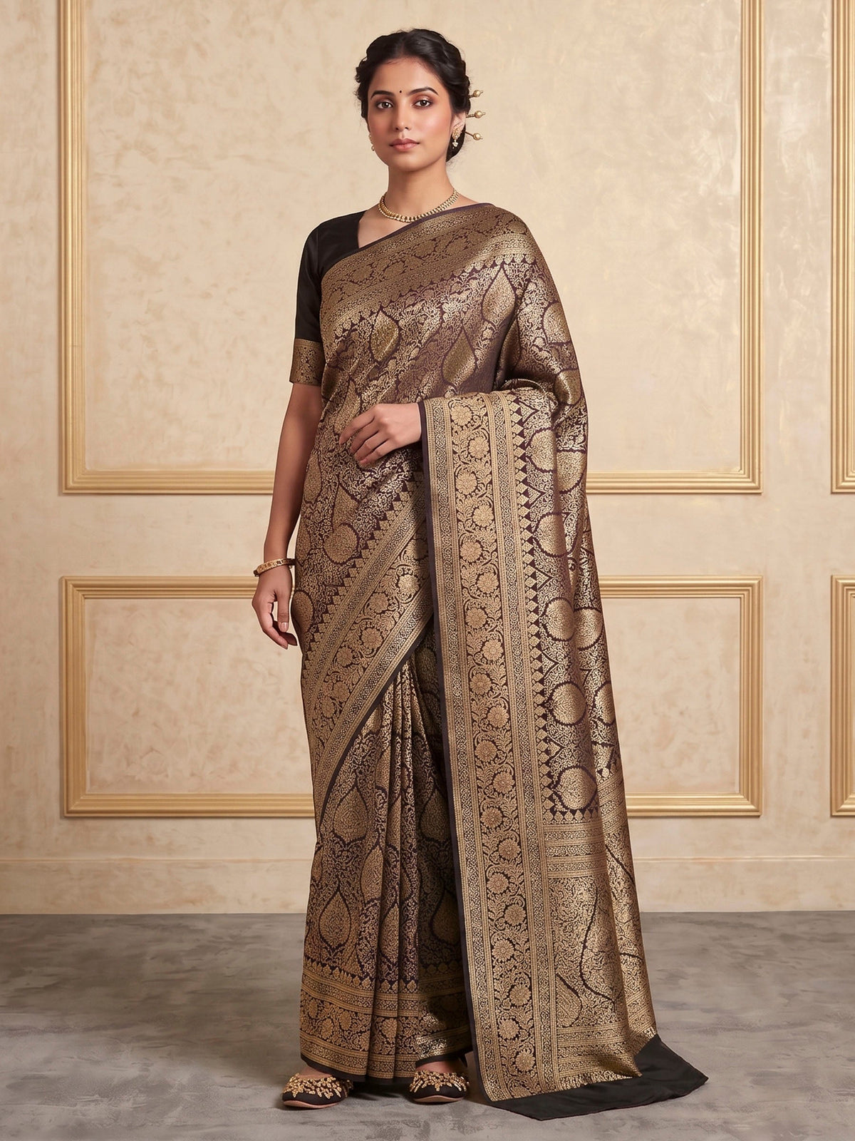 Black Woven Design Art Silk Kanjivaram Saree
