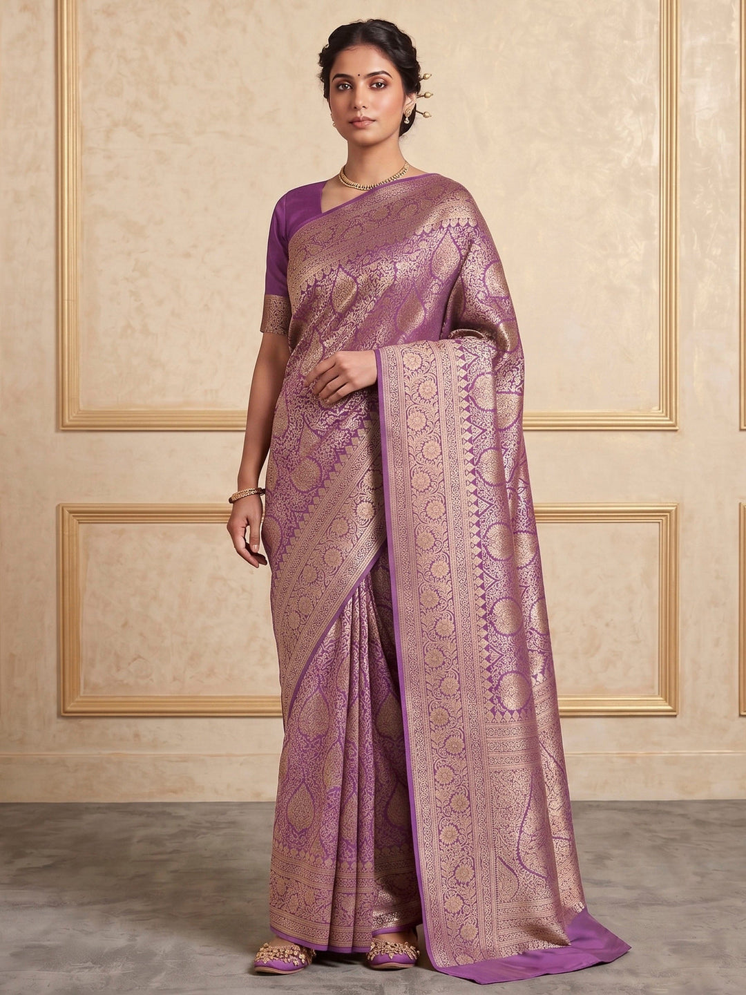 Lavender Woven Design Art Silk Kanjivaram Saree