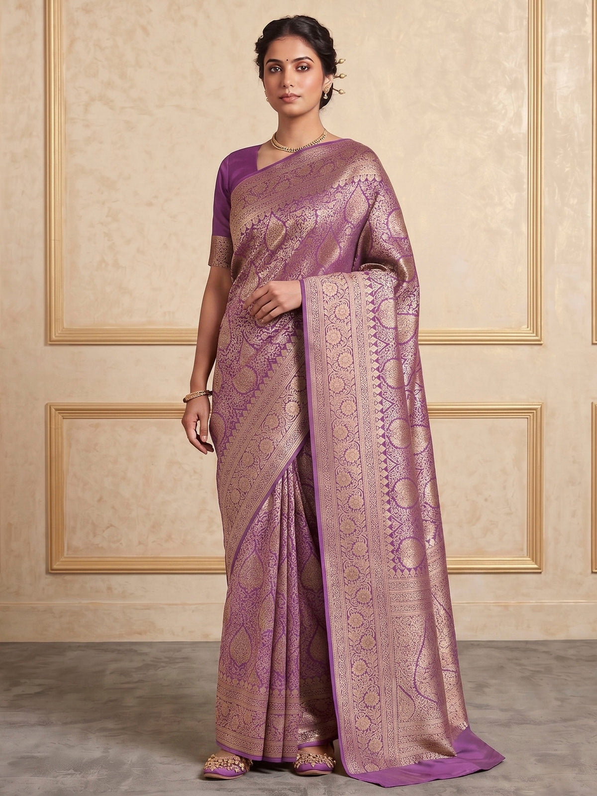 Lavender Woven Design Art Silk Kanjivaram Saree