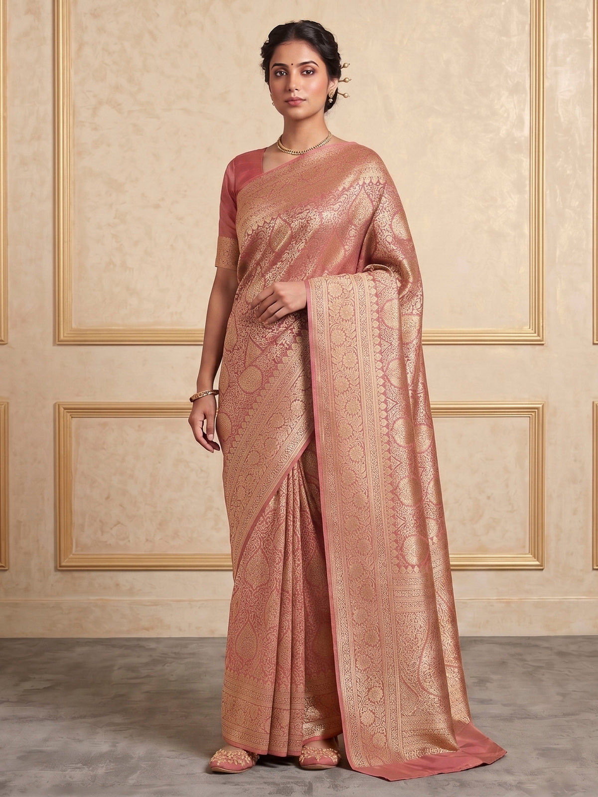 Peach Woven Design Art Silk Kanjivaram Saree