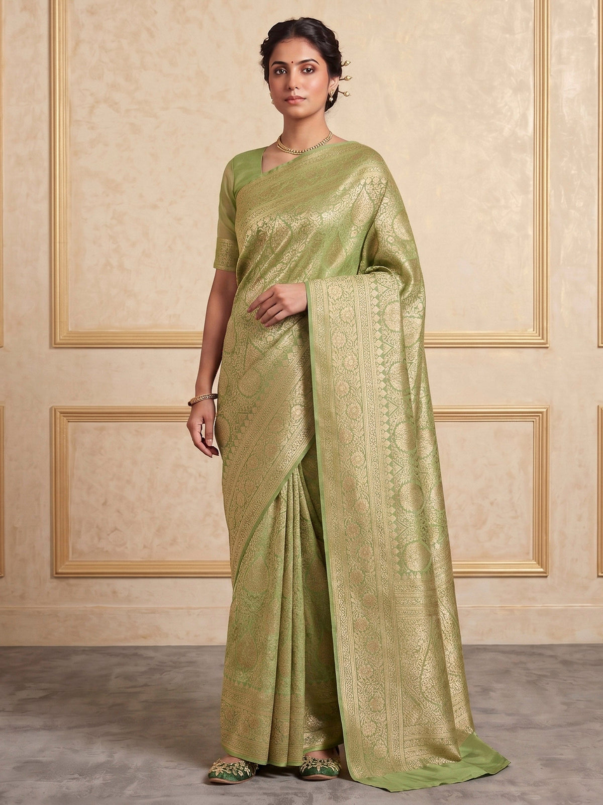 Pista Green Woven Design Art Silk Kanjivaram Saree