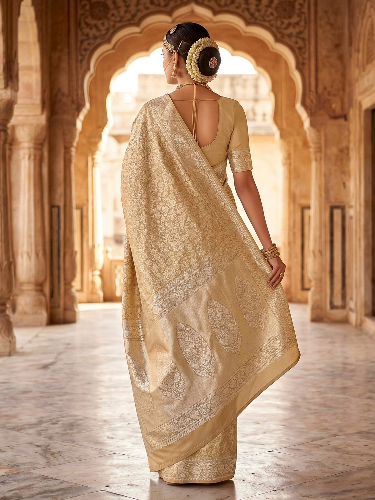 Beige Woven Design Art Silk Kanjivaram Saree
