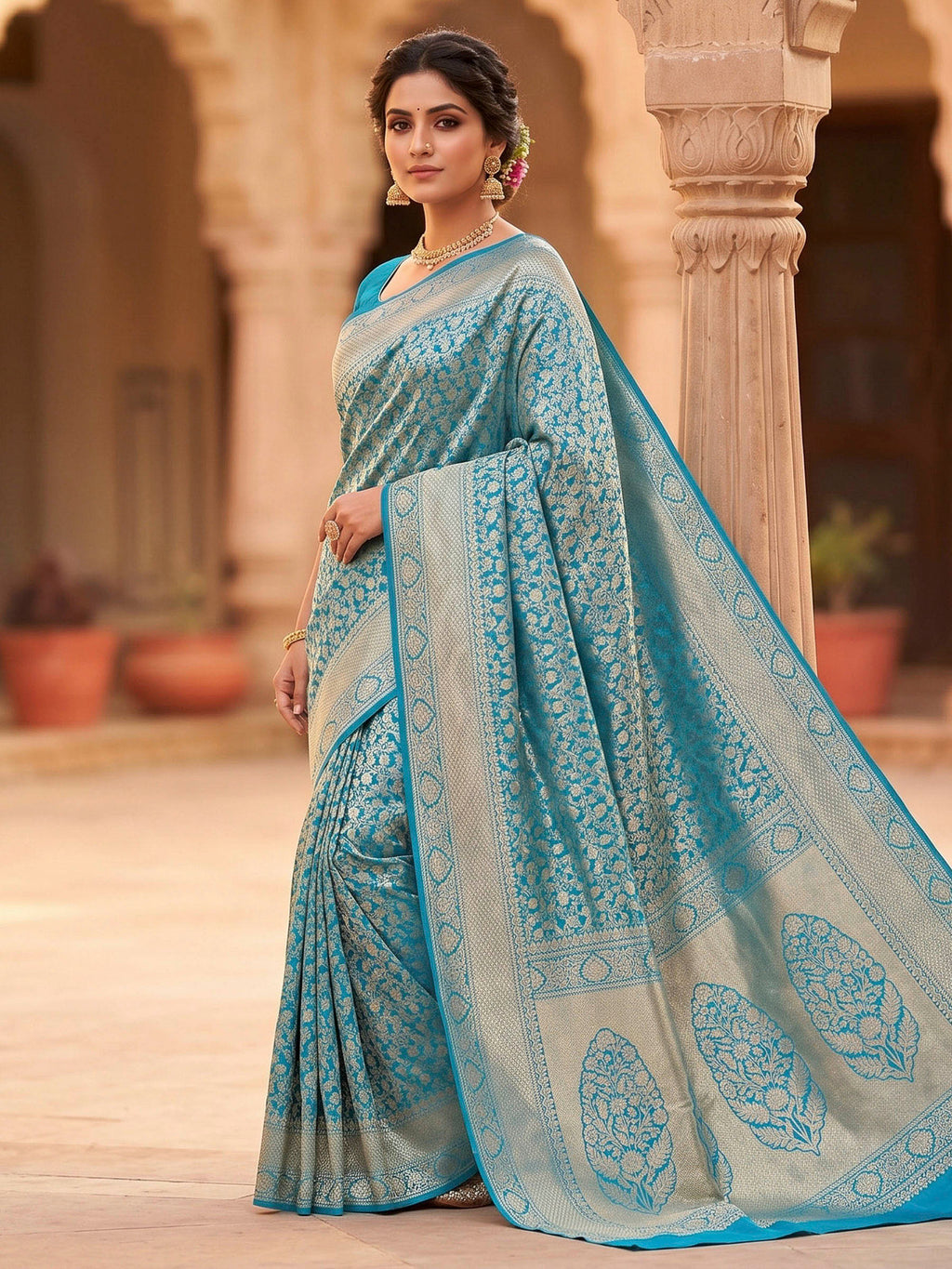 Firozee Woven Design Art Silk Kanjivaram Saree