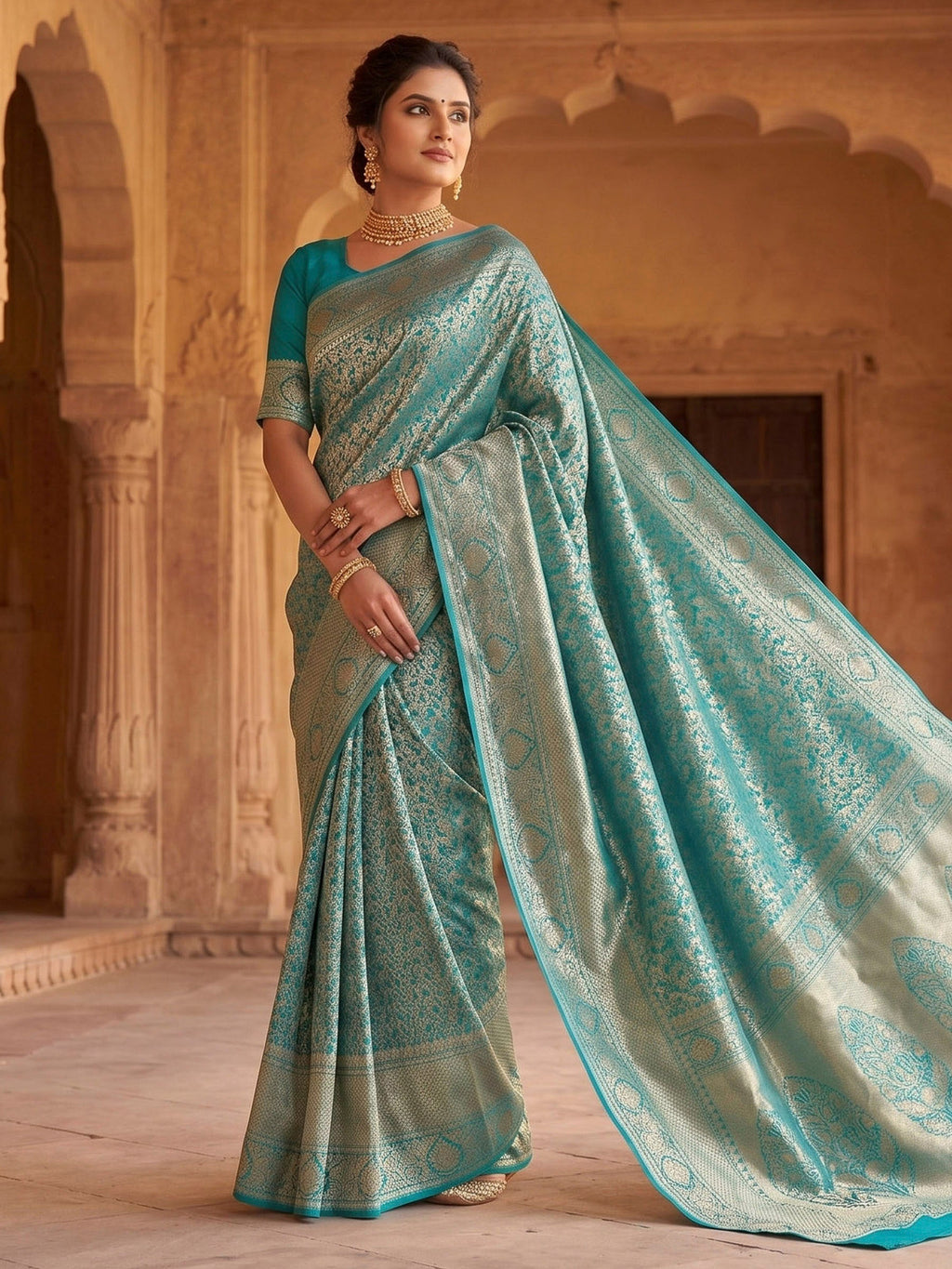 Firozee Woven Design Art Silk Kanjivaram Saree