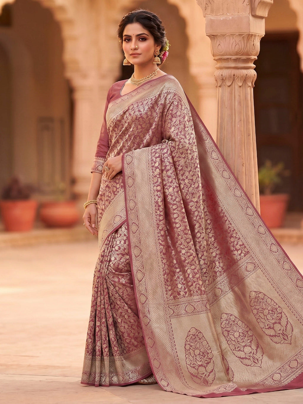 Maroon Woven Design Art Silk Kanjivaram Saree