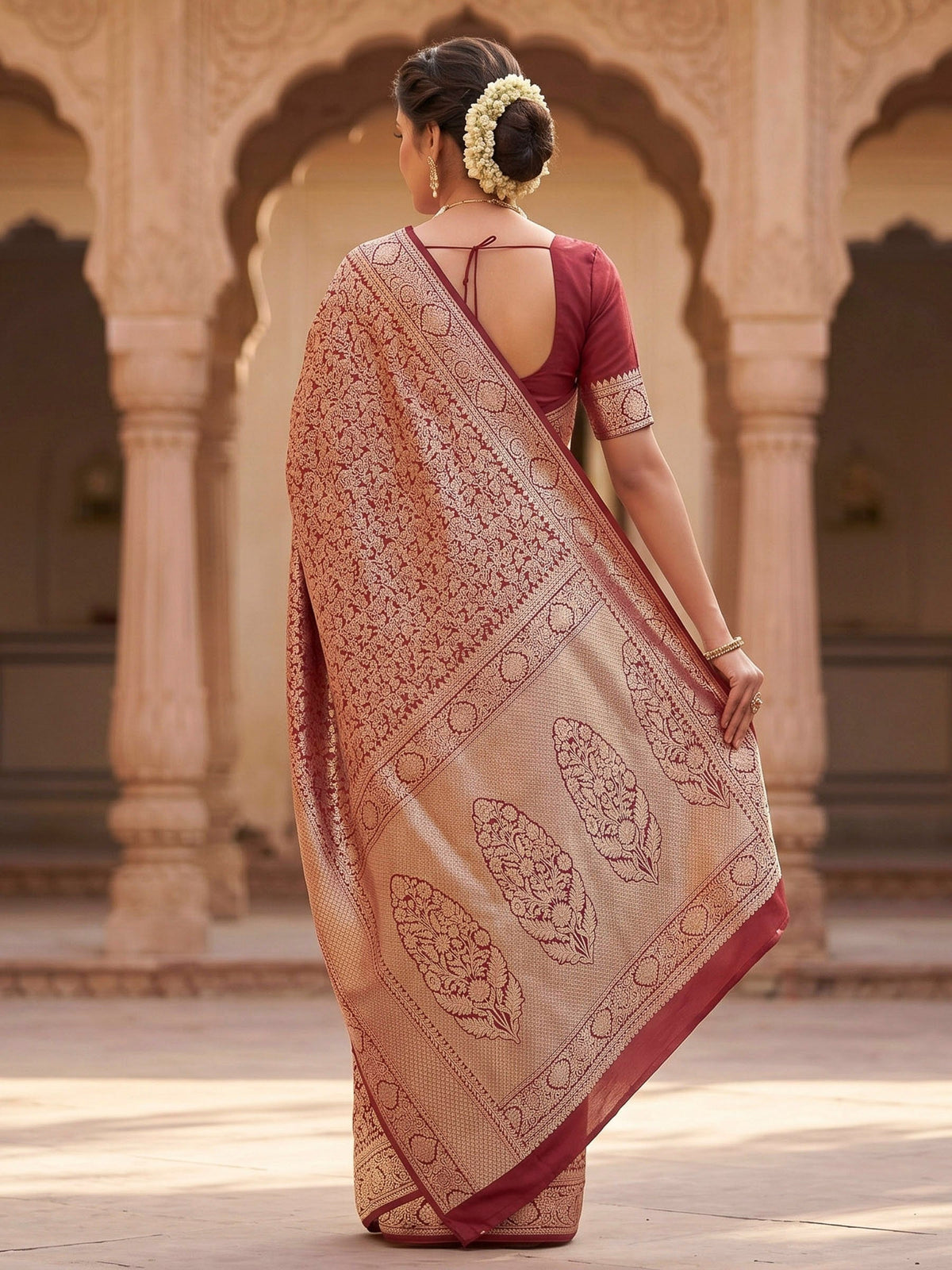 Maroon Woven Design Art Silk Kanjivaram Saree