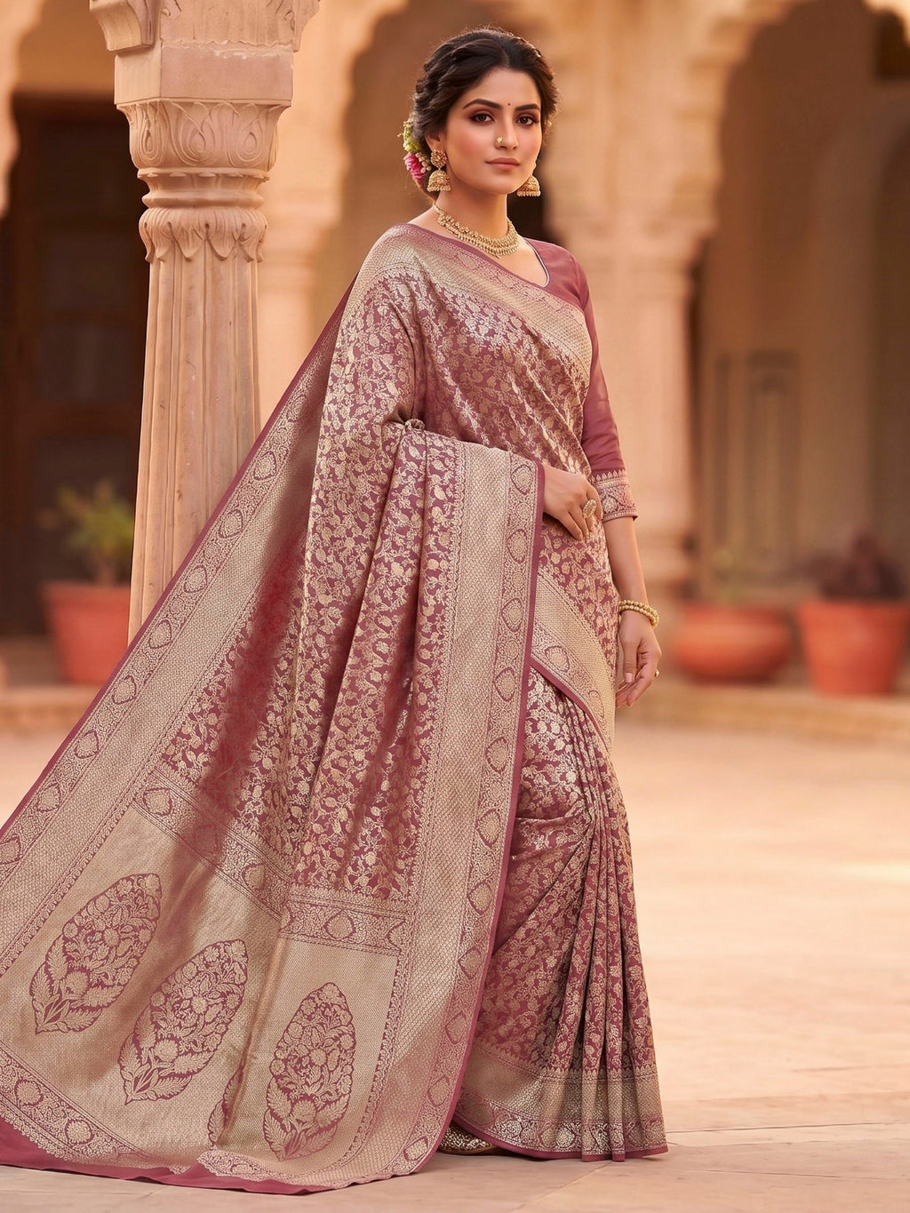 Maroon Woven Design Art Silk Kanjivaram Saree