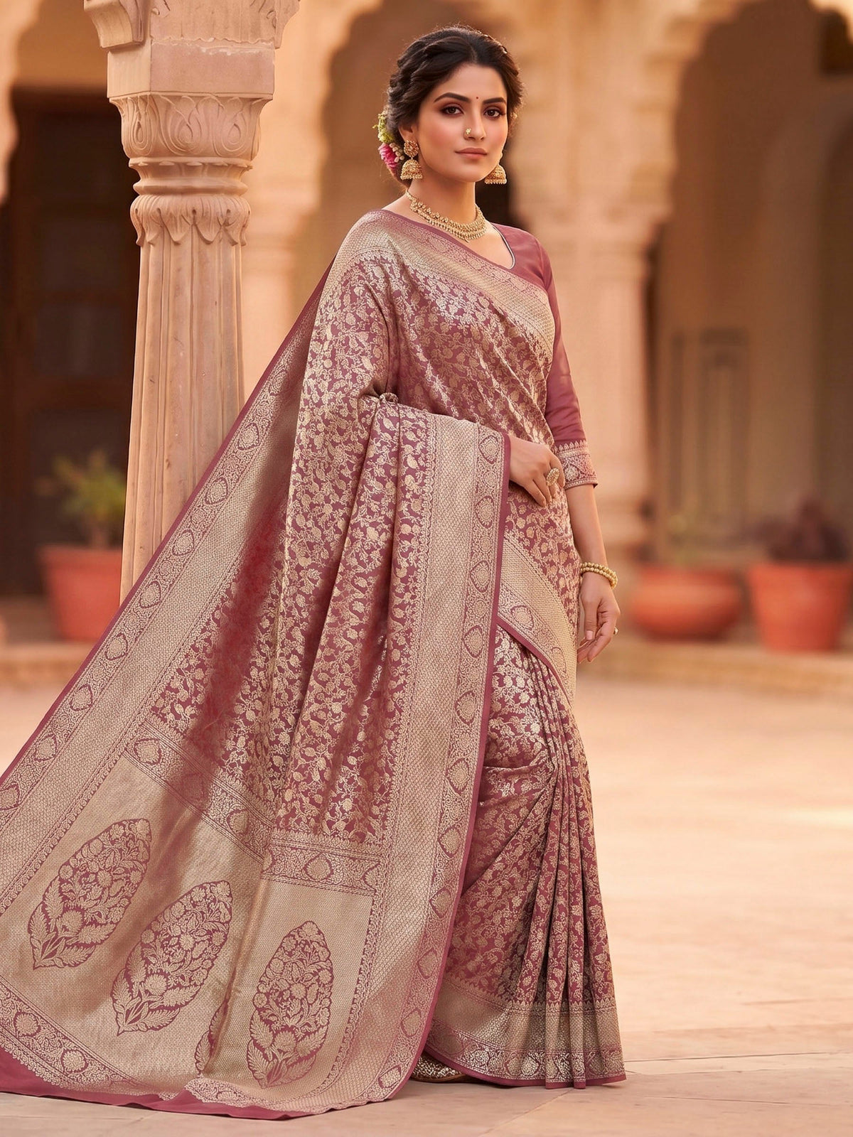 Maroon Woven Design Art Silk Kanjivaram Saree